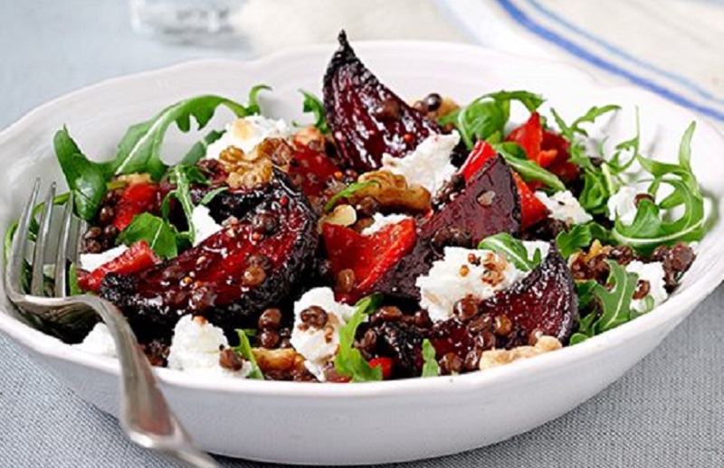 Roasted Beetroot Lentil and Goats Cheese Salad