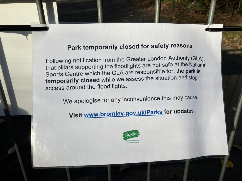Park Closure Sign Bromley