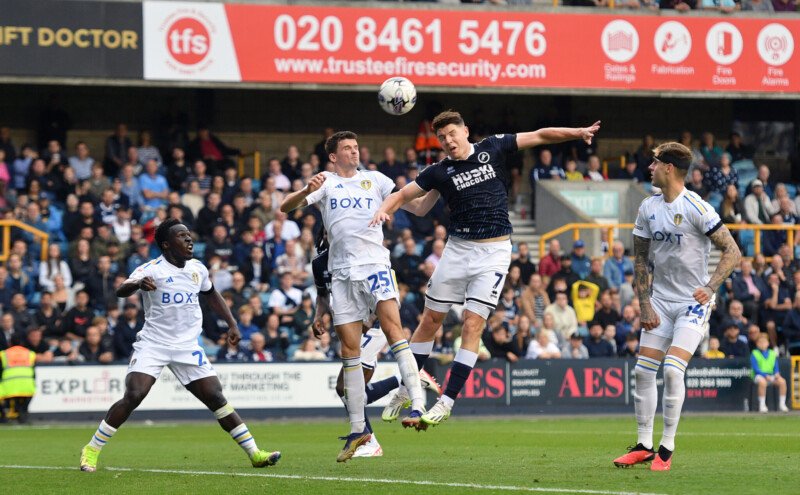 GOAL Ezgjan Alioski of Leeds United pulls a goal back to make the score 2-1  during the Millwall vs Leeds United EFL Championship Football match at the  Stock Photo - Alamy